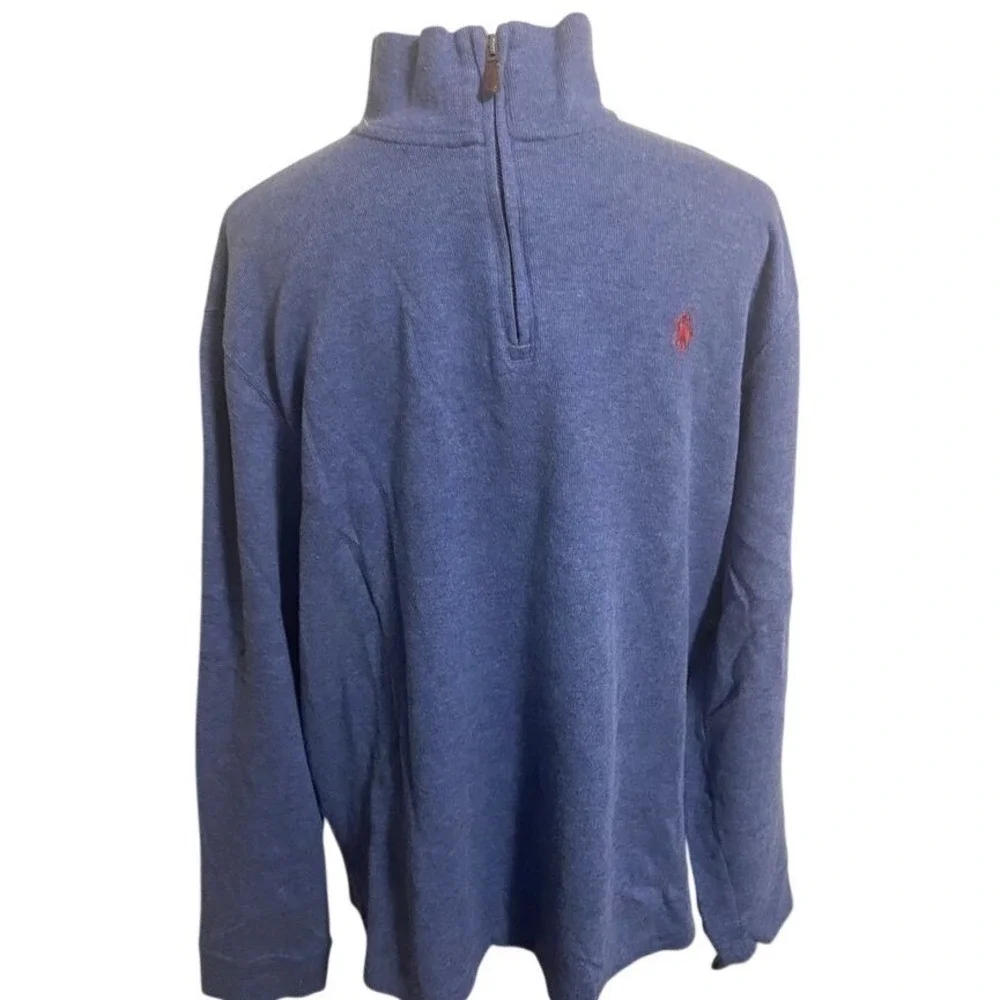 Polo Ralph Lauren Quarter Zip Pullover Mens L Blue Old Money Estate Rib Sweater